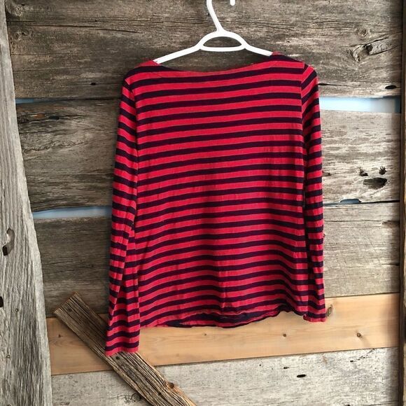 BANANA Republic Size Small Red/Navy Striped Long Sleeve Top - Picture 3 of 5